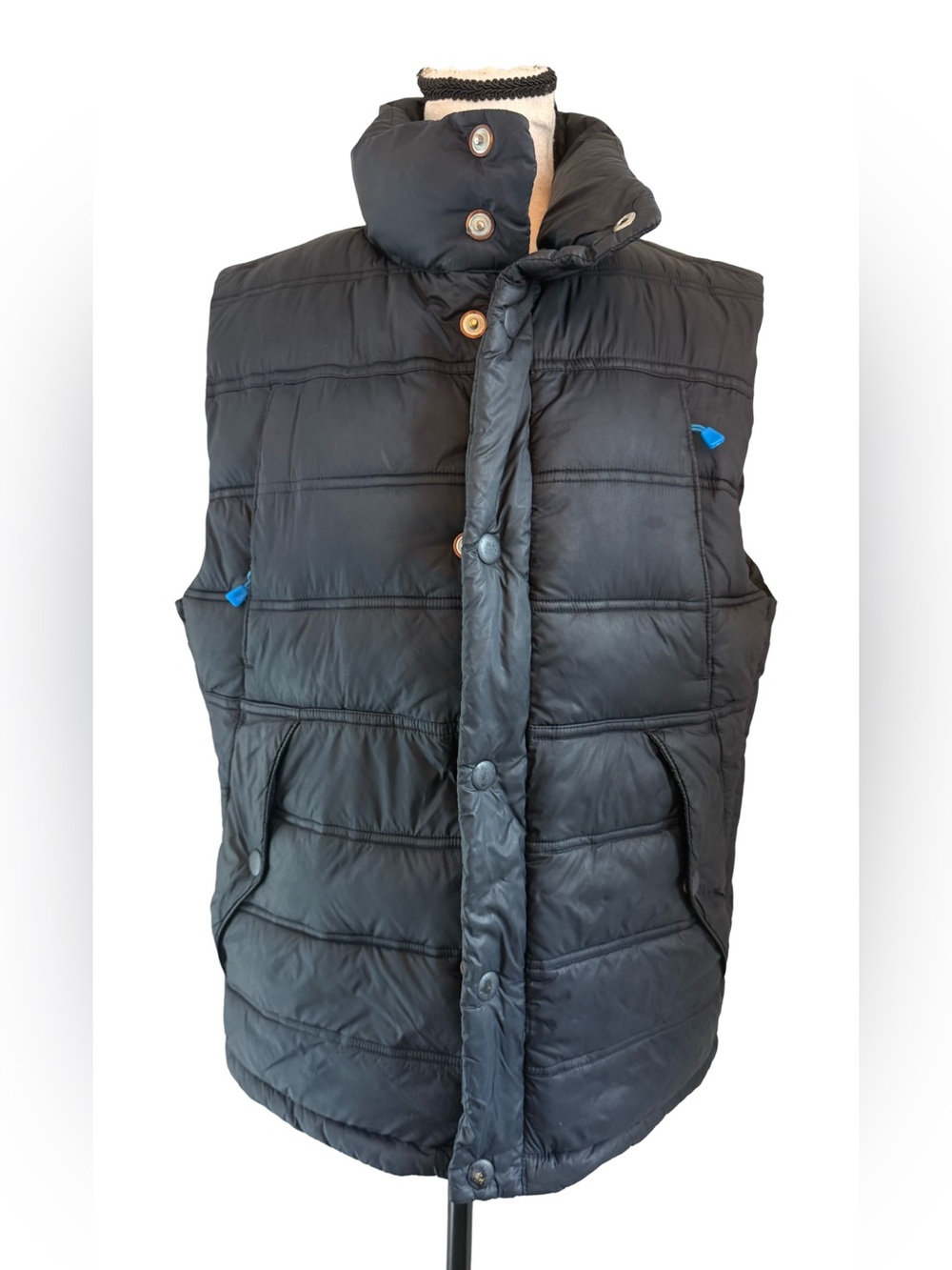 Gap Winter Edition 2012 Puffer Vest Small Black Blue Zip Snap Outdoor